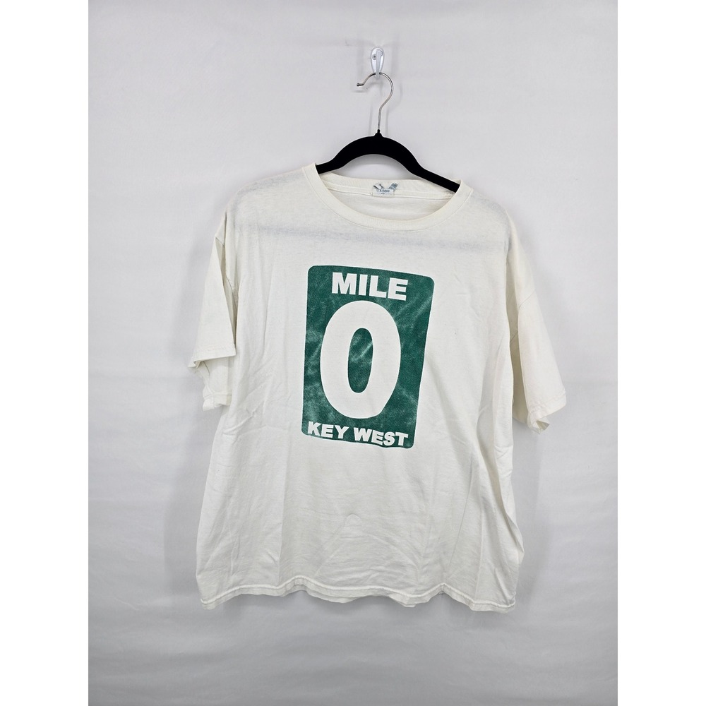 Vintage Key West Mile 0 Graphic T-Shirt Mens XL White Florida Keys Souvenir Tee
